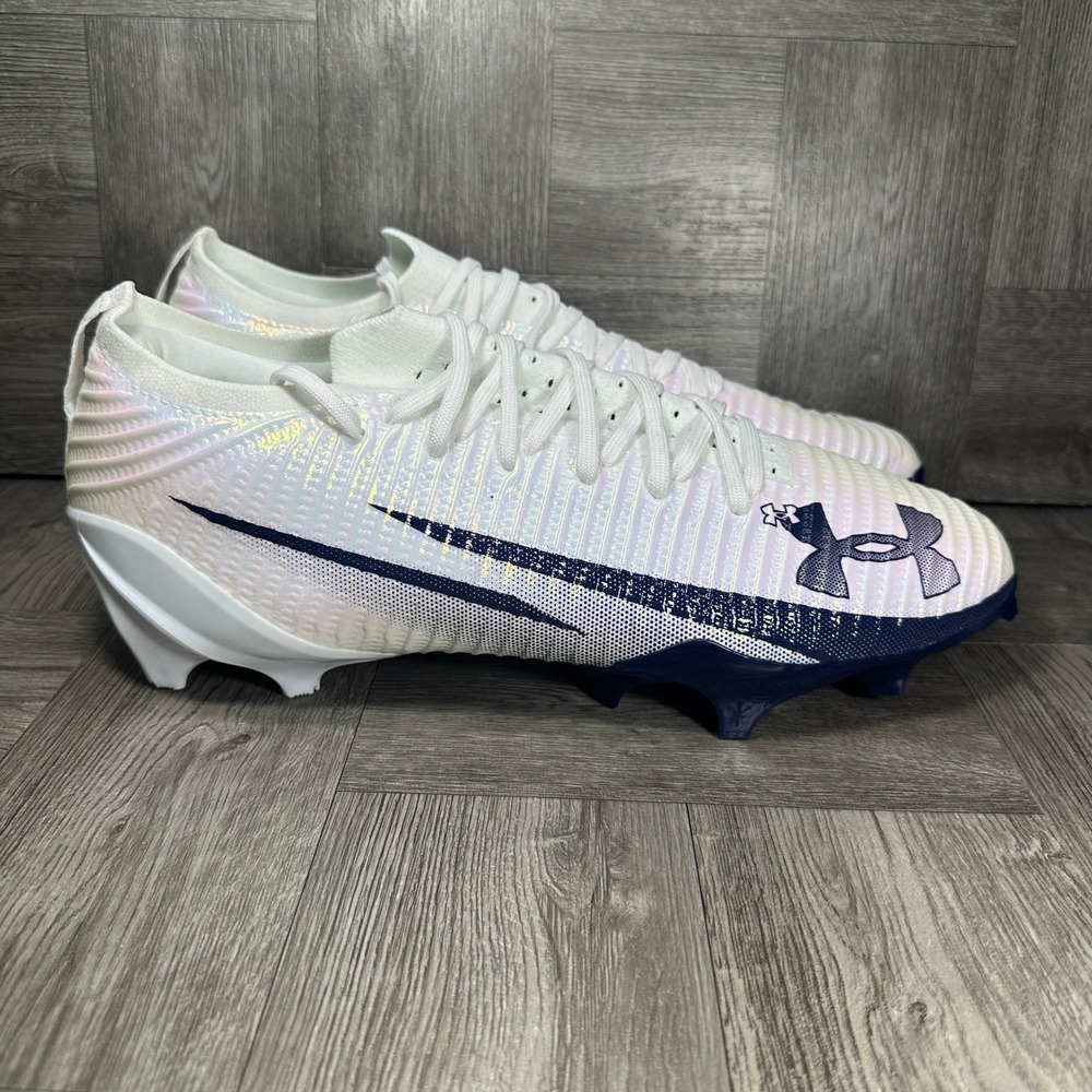 Under Armour Football Cleats Blur pro Mens 12 White Navy 3028220-103 NEW